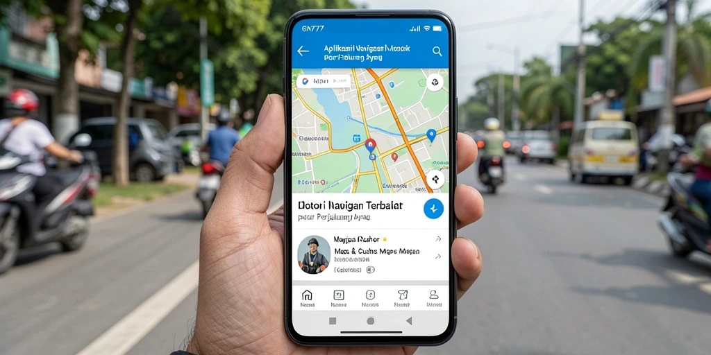 Tampilan antarmuka GN777 saat menunjukkan navigasi motor yang jelas.