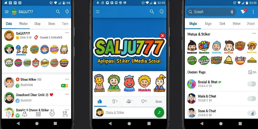 Tampilan antarmuka aplikasi SALJU777 dengan beragam stiker menarik.