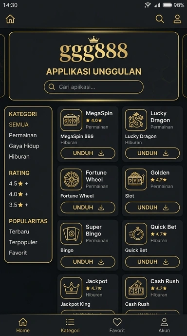 Tampilan katalog aplikasi ggg888